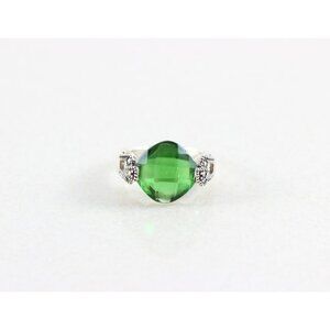 Sterling Silver Green Glass Simulated Emerald CZ and Marcasite Ring Size 6 1/4